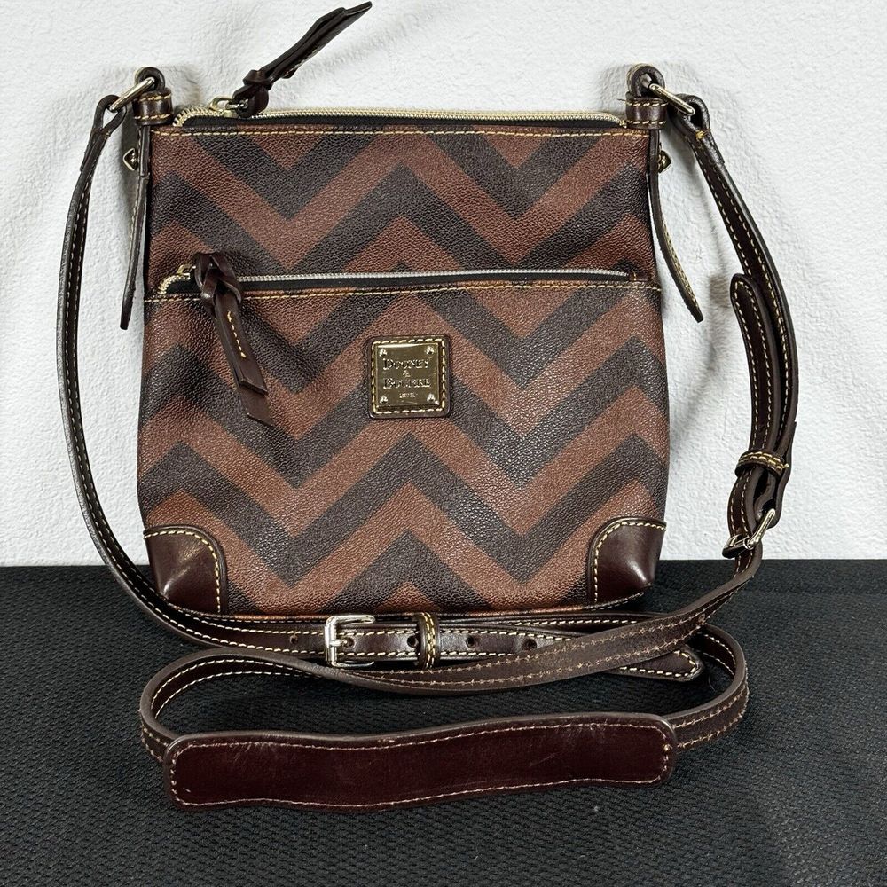 Dooney & Bourke Brown Chevron Print Crossbody - Picture 1 of 16